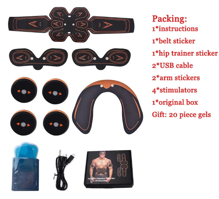 big retail set ABS/EMS перезаряжаемый беспроводной стимулятор мышц живота Смарт фитнес-Массажная наклейка пояс для похудения - Цвет: big retail set