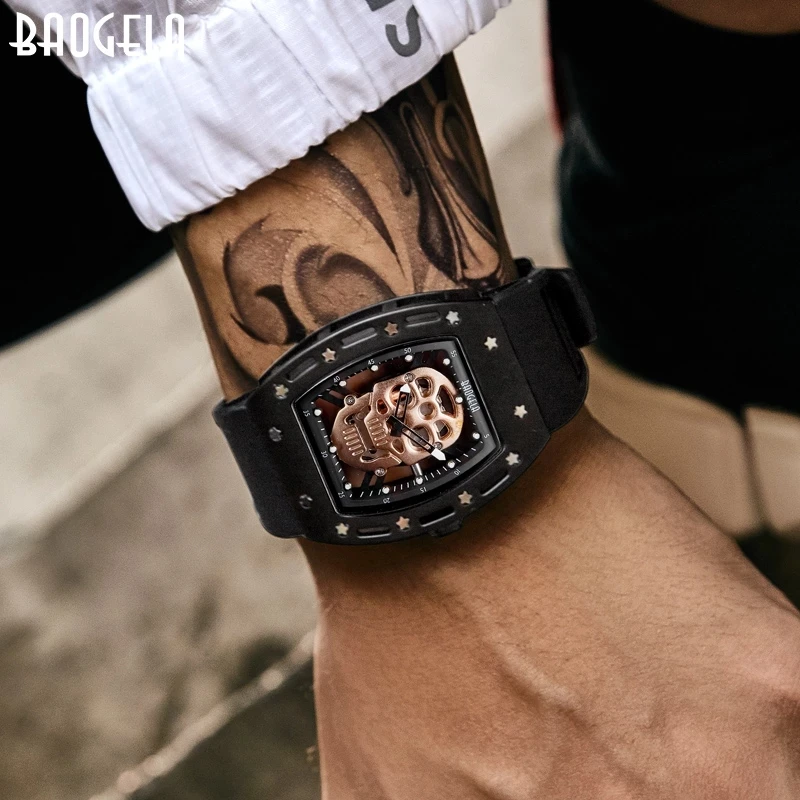 2021 New Skull Mens Watches Unique Skeleton Big Dial Quartz Watch Male Sport Silicon Strap Waterproof Luminous Relogio Masculino | Наручные