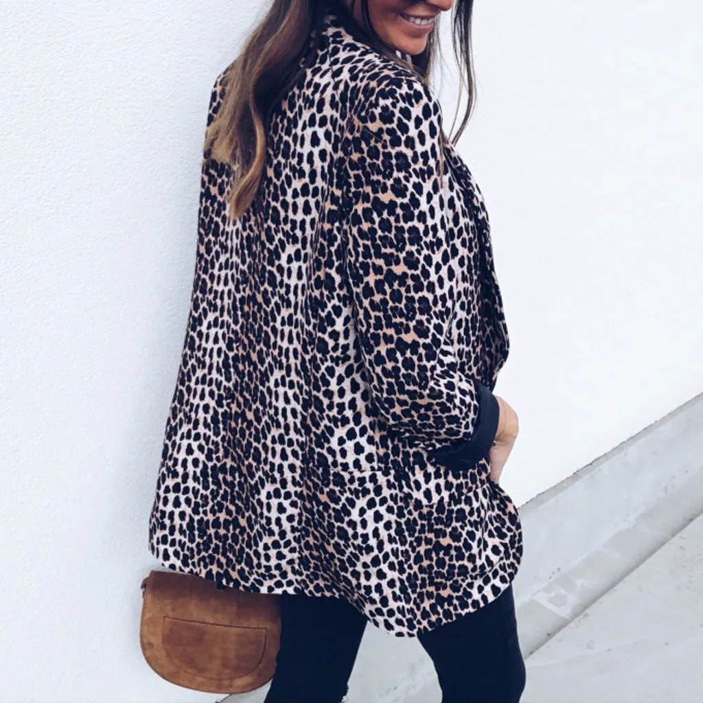 FEITONG женский блейзер осень зима Леопардовый принт костюм пальто с длинными