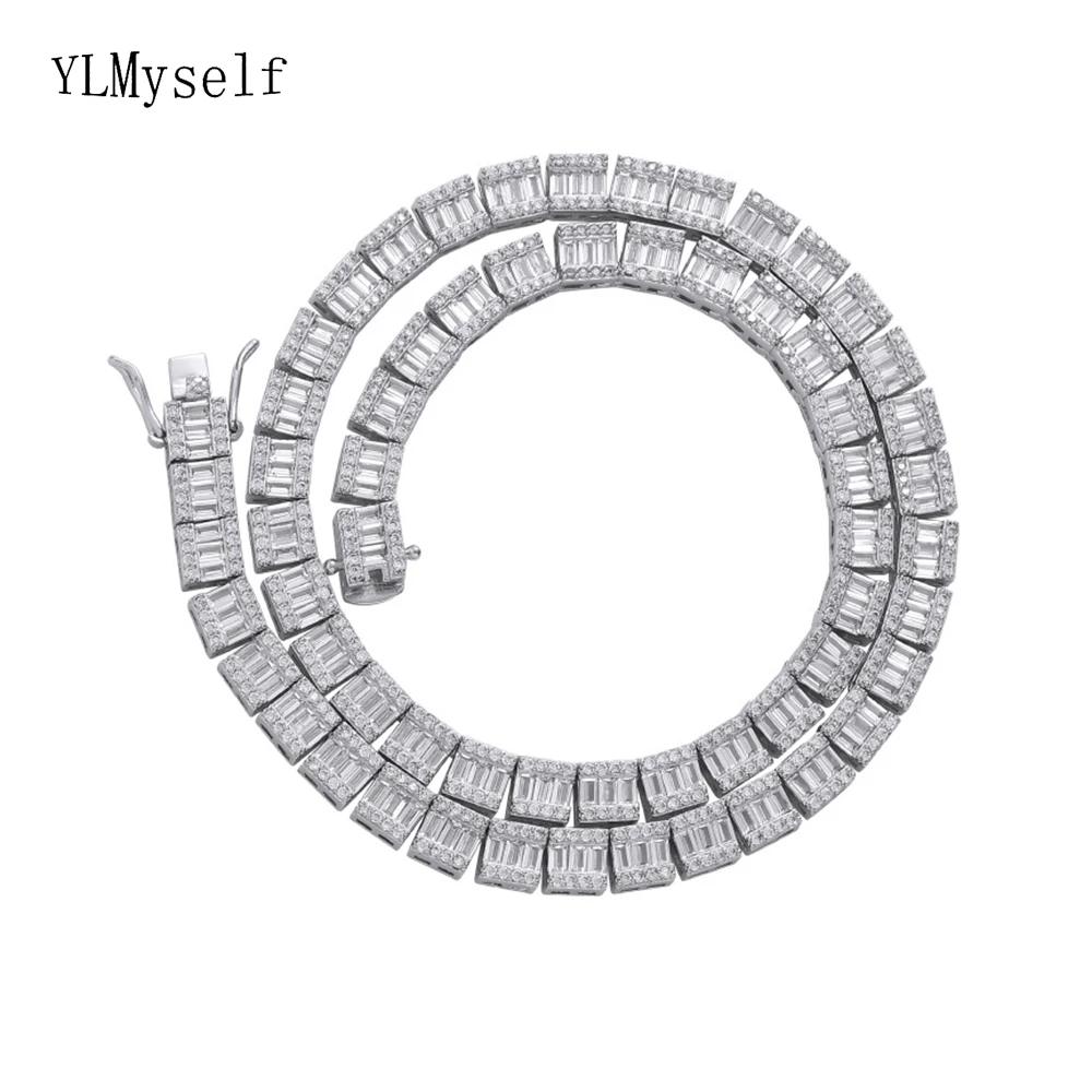 

Brass 7 mm T-Square Bling Zircon Tennis Necklace Bracelet 7/8/16/18/20 Inch Choker Chain Hip Hop Rock White/Gold Jewelry For Men
