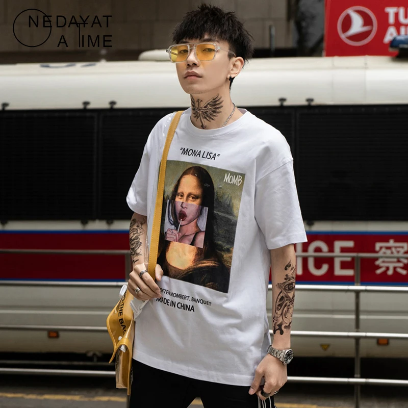 Tide/Брендовые мужские Забавные футболки с коротким рукавом с принтом Mona Lisa, уличная одежда, летняя футболка в стиле Харадзюку в стиле хип-хоп, модная мужская футболка