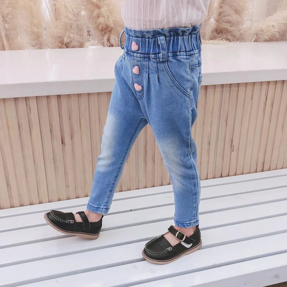 Джинсы для малышей с высокой талией девочек Повседневный стиль Однотонные