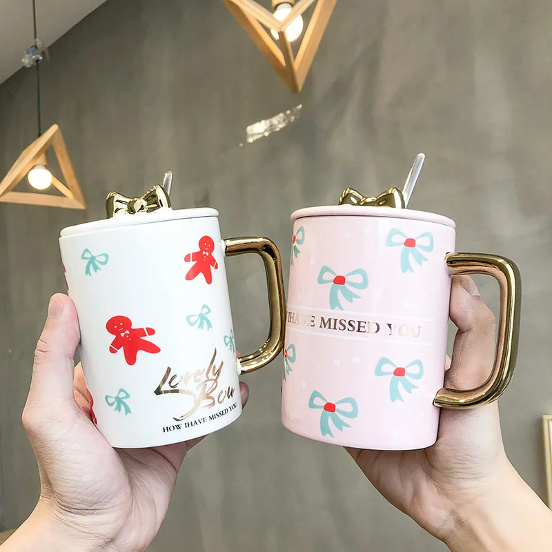 Высококачественная Золотая Подарочная керамическая чашка с крышкой и ложкой