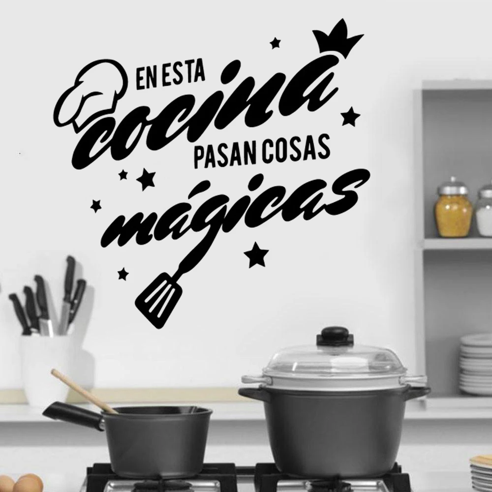 

Wall Sticker Murals En Esta Cocina Pasan Cosas Mágicas Spanish Quotes Vinyl Kitchen Room Decals Home Decoration Wallpaper RU2057