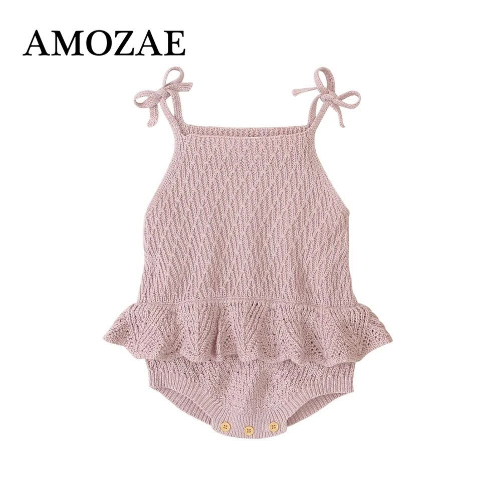 

Kid Baby Bodysuit Cute Newborn Girls Outfits Clothes Tops Fashion Summer Toddler Infant Strap Jumpsuit Solid Knitted
