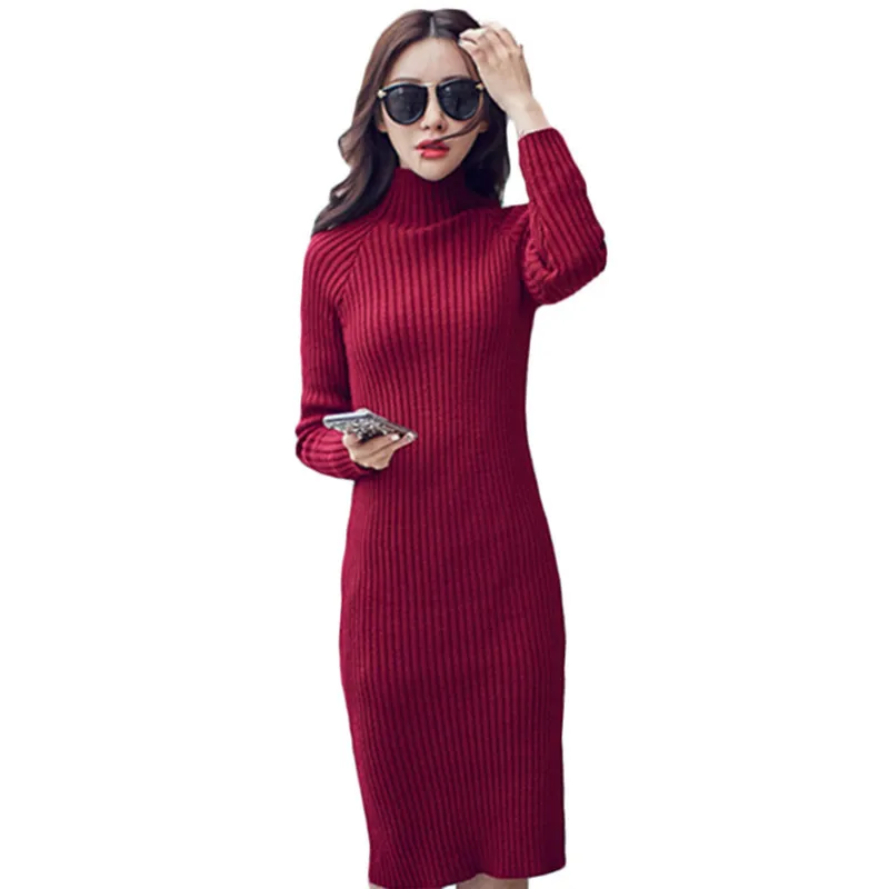Платье-Свитер новинка 2020 женские вязаные платья с длинным рукавом и высоким
