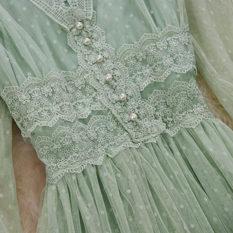 2021 Весенняя новинка женское платье с v образным воротом из сетчатой ткани Рукав