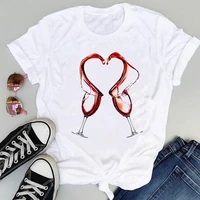 red wine glass with heart printed t shirt new women t shirt lady women fashion short sleeve casual cute graphic tops tee t shirt