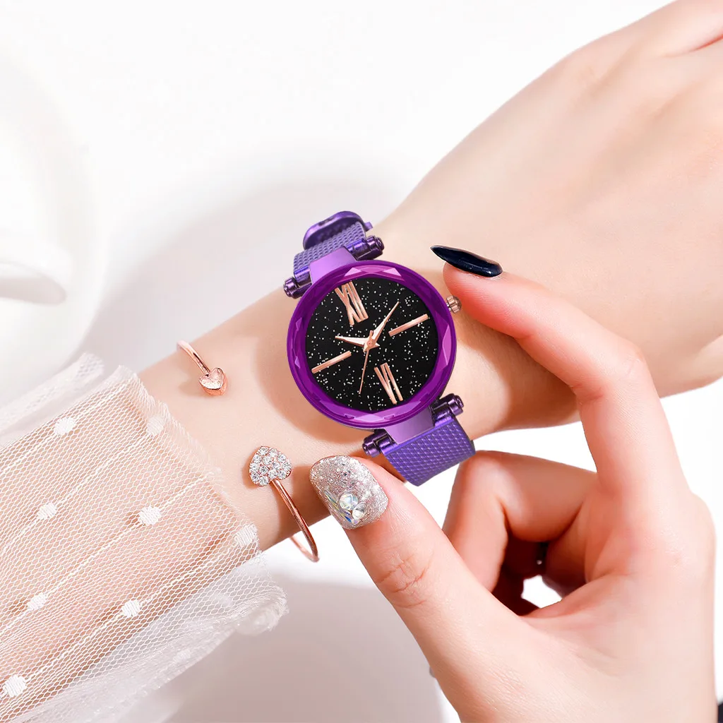 Роскошные женские часы с элегантной магнитной пряжкой Vibrato Фиолетовые наручные