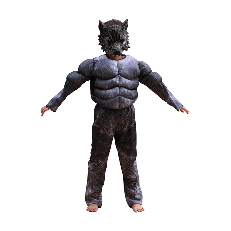 Kids Halloween Cosplay Costumes Wolf Suits Children School Performance Clothing Props Muscle Werewolf Cosplay Clothes Kids Gifts