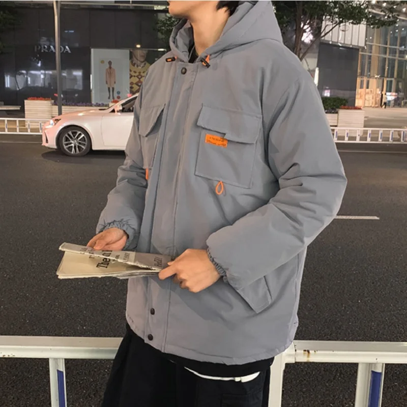 Men's Ins Loose Hooded Tooling Cotton Clothing Korean Fashion Casual Thick Bread Jacket Winter Coat Harajuku Men's Clothing