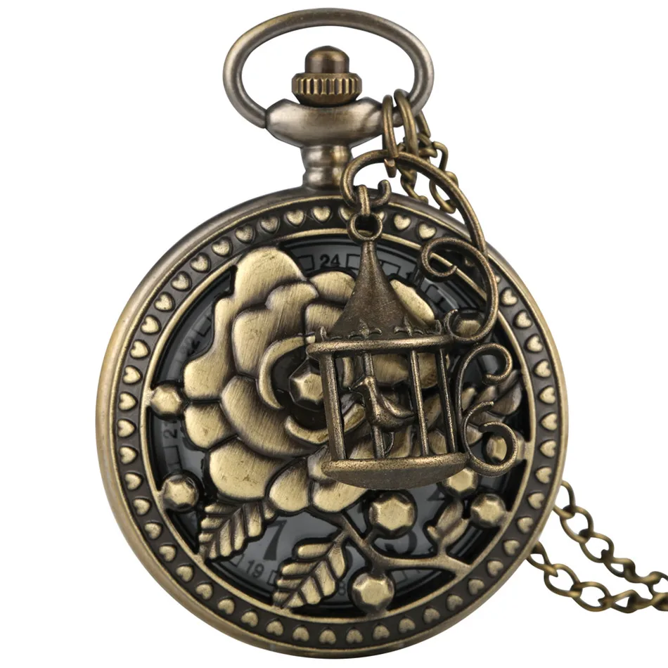 Полые Цветы/дизайн бабочки кварцевые карманные часы ожерелье скворечник кулон часы Античная бронза карманные часы подарки