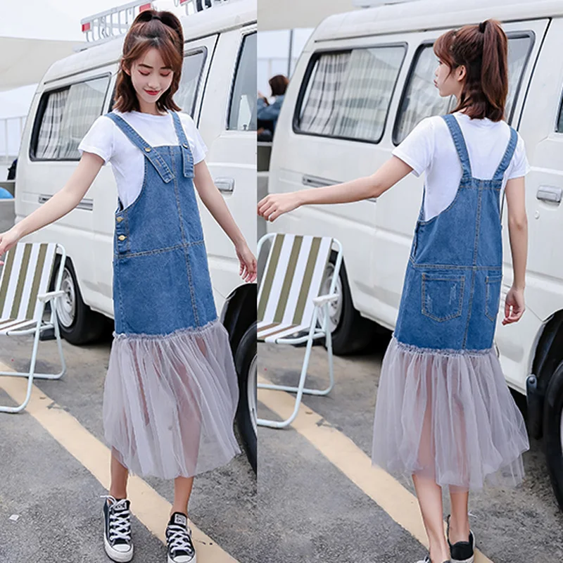 Джинсовое длинное платье с кружевами джинсовый сарафан верхняя одежда из Южной