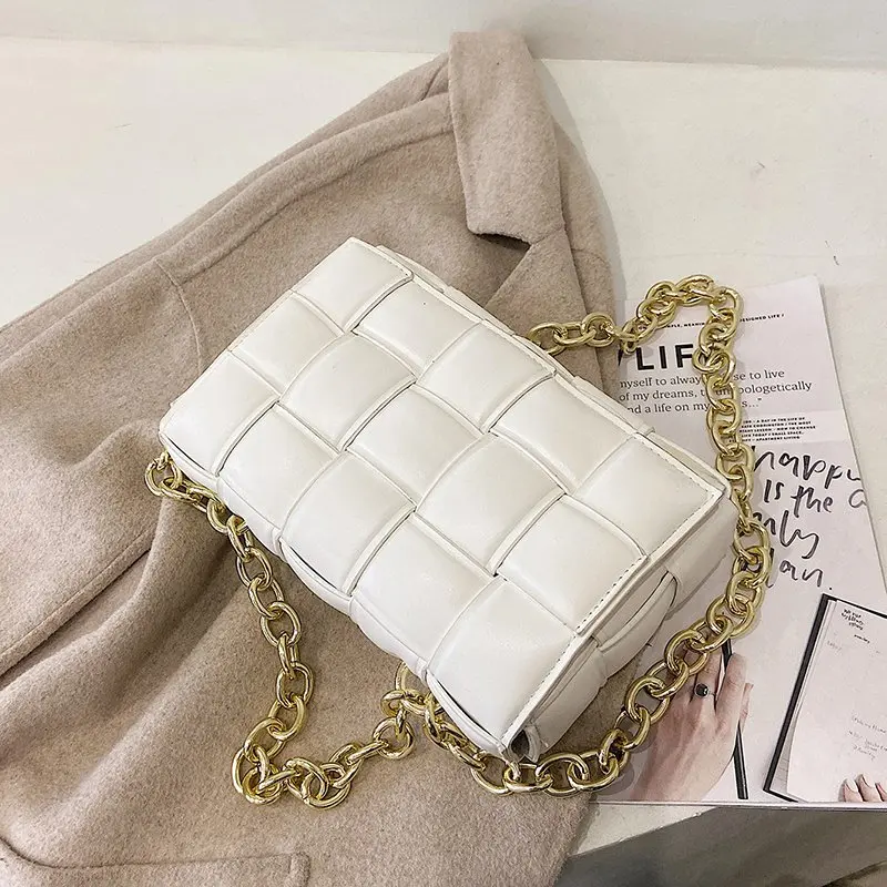 

Luxury Women's Woven Chain Crossbody Bags 2021 Quality Leather Shoulder Messenger Bags Female Flap Bags Trend Design Handbags