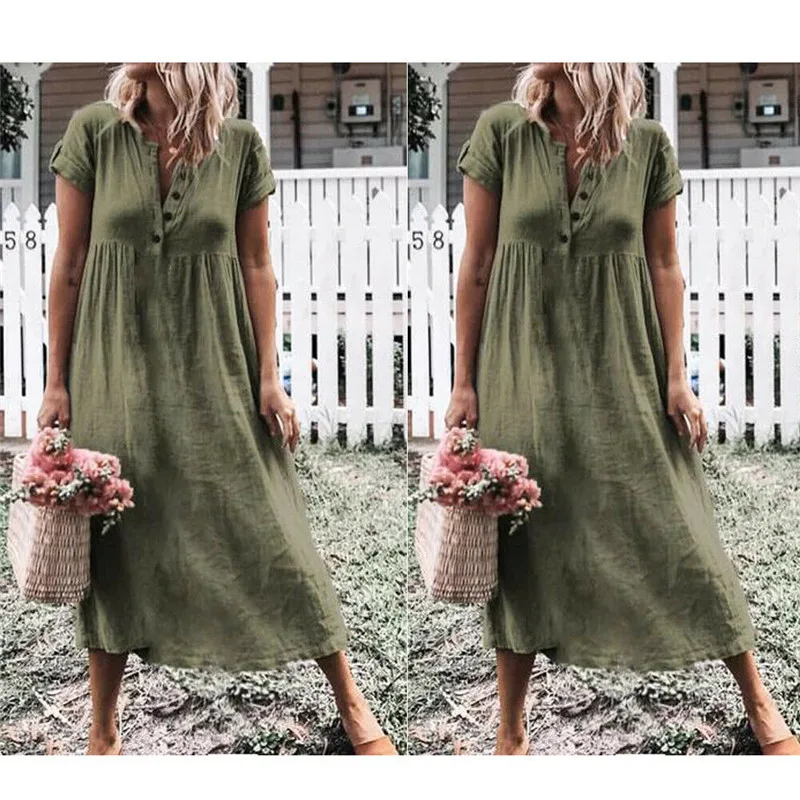 Женское платье макси из хлопка и льна с длинным рукавом|Женские платья| |