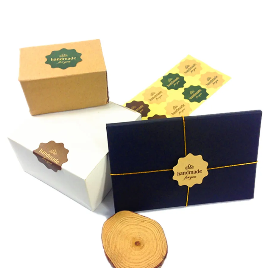 

120pcs/pack Handmade For You Polygon Three-color Sealing Sticker Kraft Sticker Baking DIY Work