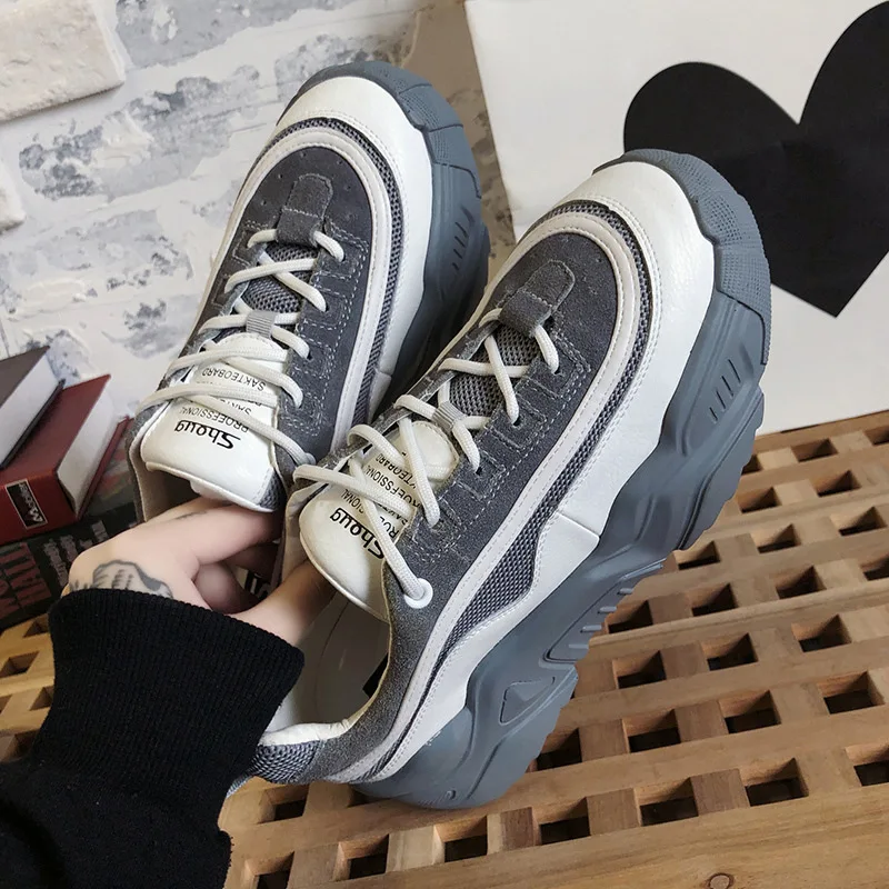 

Shoes Women 2021 New Korean Color Matching Lace-up Breathable Mesh Old Shoes Wave Thick-soled Sneakers Women's Casual Shoes