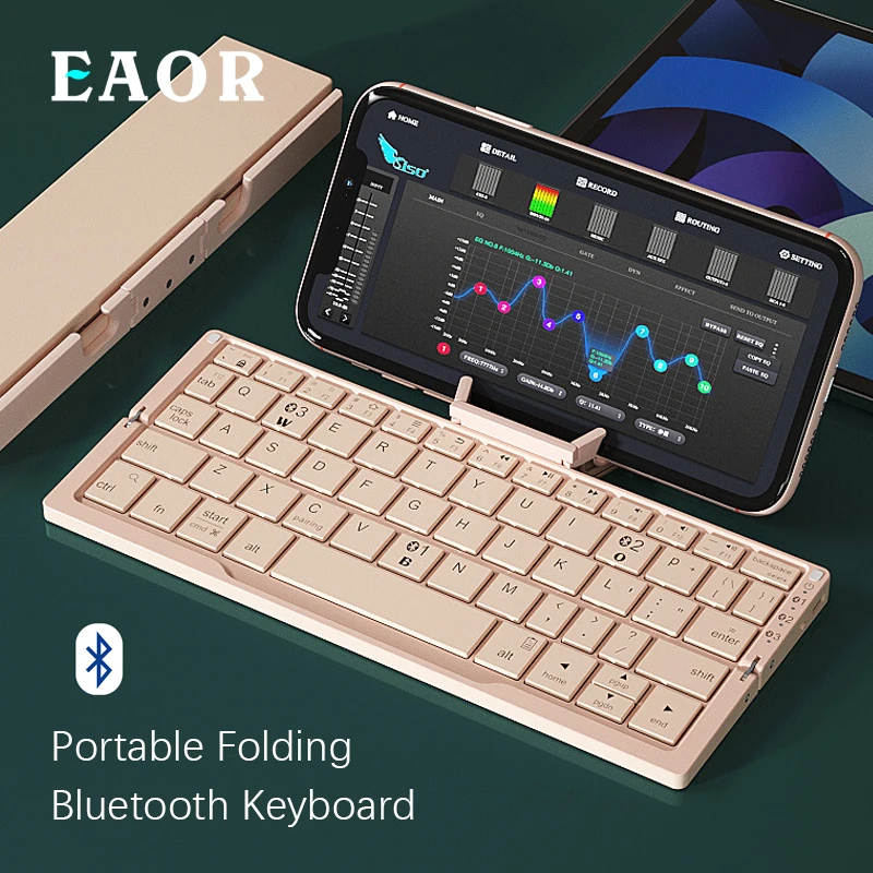 EAOR Portable Folding Wireless Bluetooth Keyboard 60-Key Mini Foldable Wireless Small Keyboard for iPad Android iOS Tablet Phone