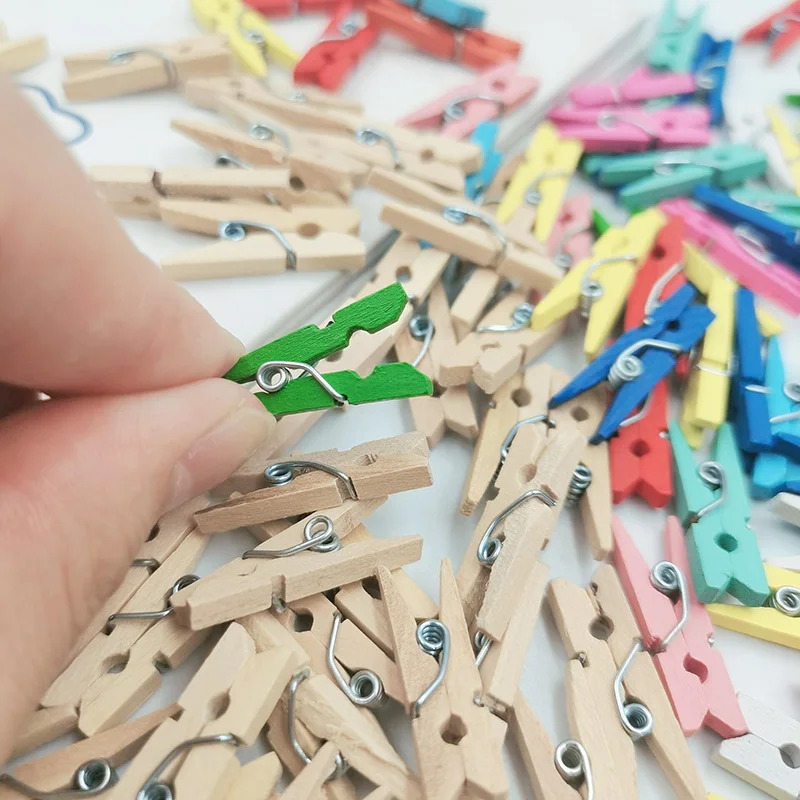 

50/100pcs 2.5CMx0.3CM Colorful Cute Natural Wooden Mini Clip Photo DIY Clip Clothing Pendant Craft Decorative Accessories