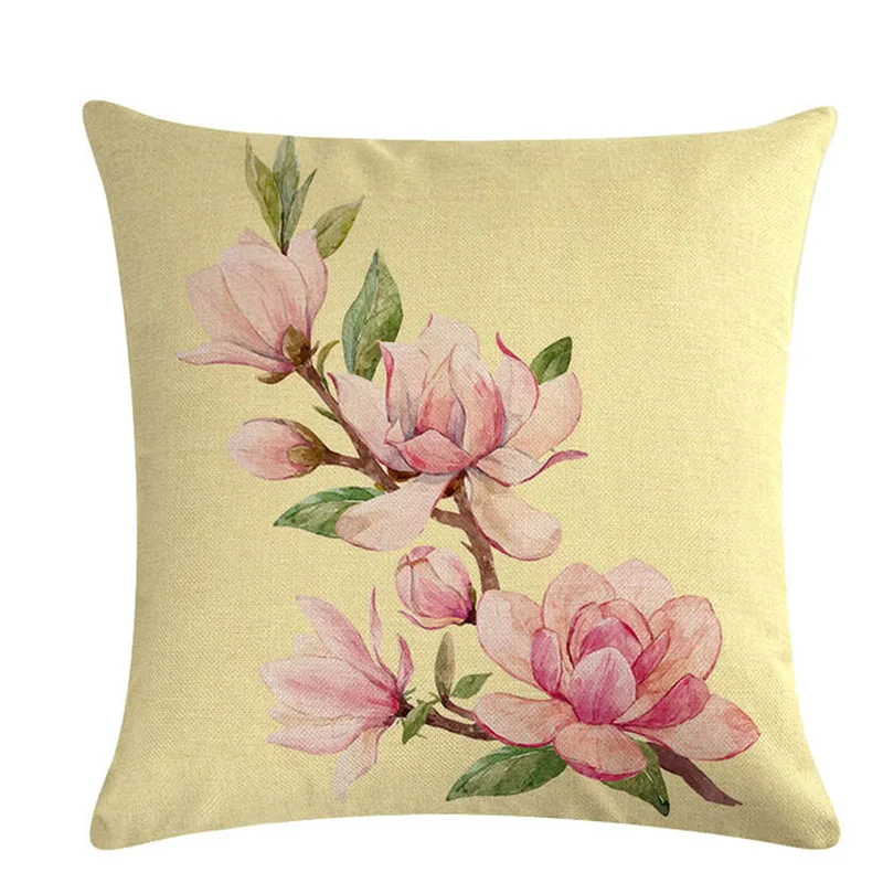 

Spring Flower Pattern Decorative Cushion Cover Pillow Pillowcase Flax 45*45cm Throw Pillows Home Decor Pillowcover