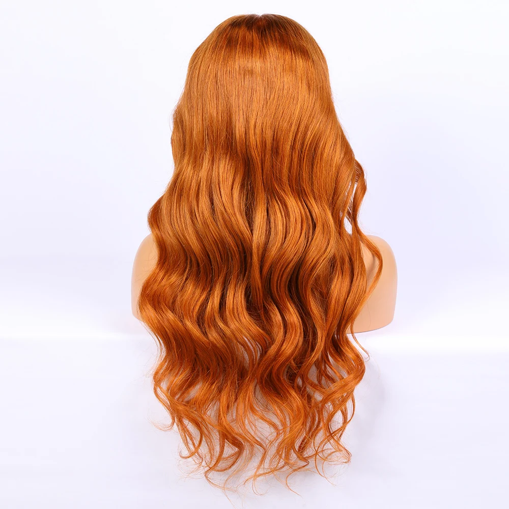 Soft 26 Inch Long Ginger Orange Preplucked Body Wave Transparent Lace Front Wig With Babyhair Heat Resistant Daily/Cosplay Wigs