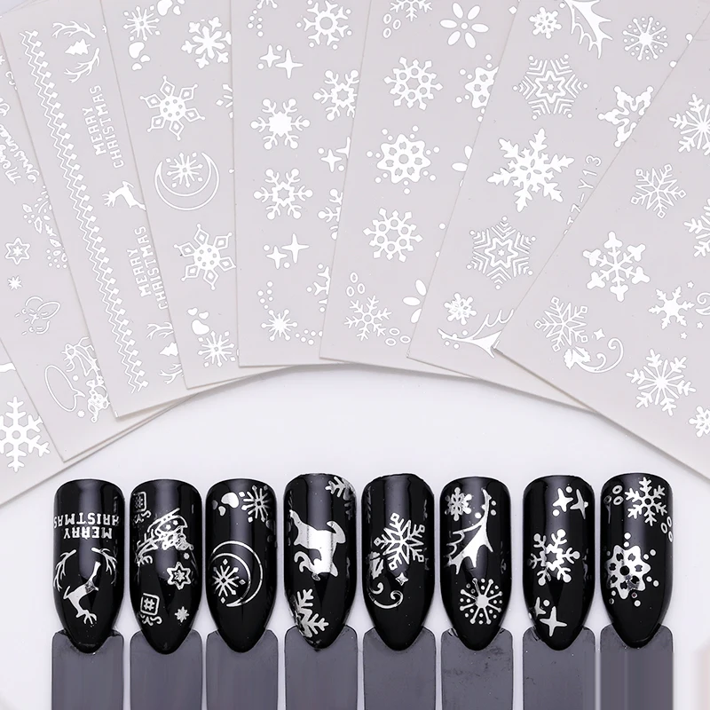 1 лист Золотой Серебряный ноготь наклейки для воды Рождественская елка олень