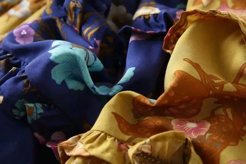 Женское платье в стиле бохо темно-синее с длинным рукавом цветочным принтом