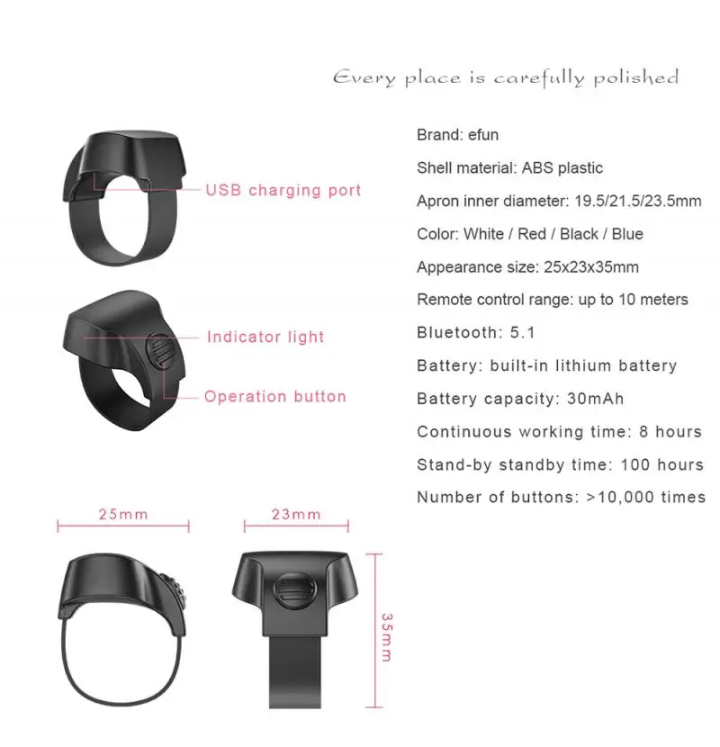 adjustable multifunctional wearable devices smart finger ring phone bluetooth free hands selfie anti shaking free global shipping