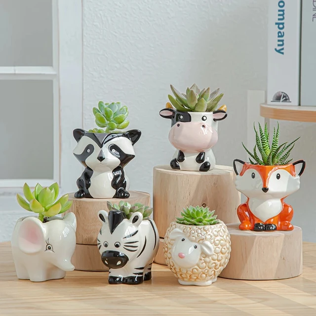 Nordic New Style Ceramic Animal Flower Pot Cartoon Zebra Sheep Cow Head Mini Pot Succulents Plants Bonsai Pots Home Decoration 1