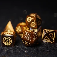 natural tiger eye dice set magic symbol star polyhedral dice gemstone platonic geometry dice for dnd rpg coc cthulhu table games