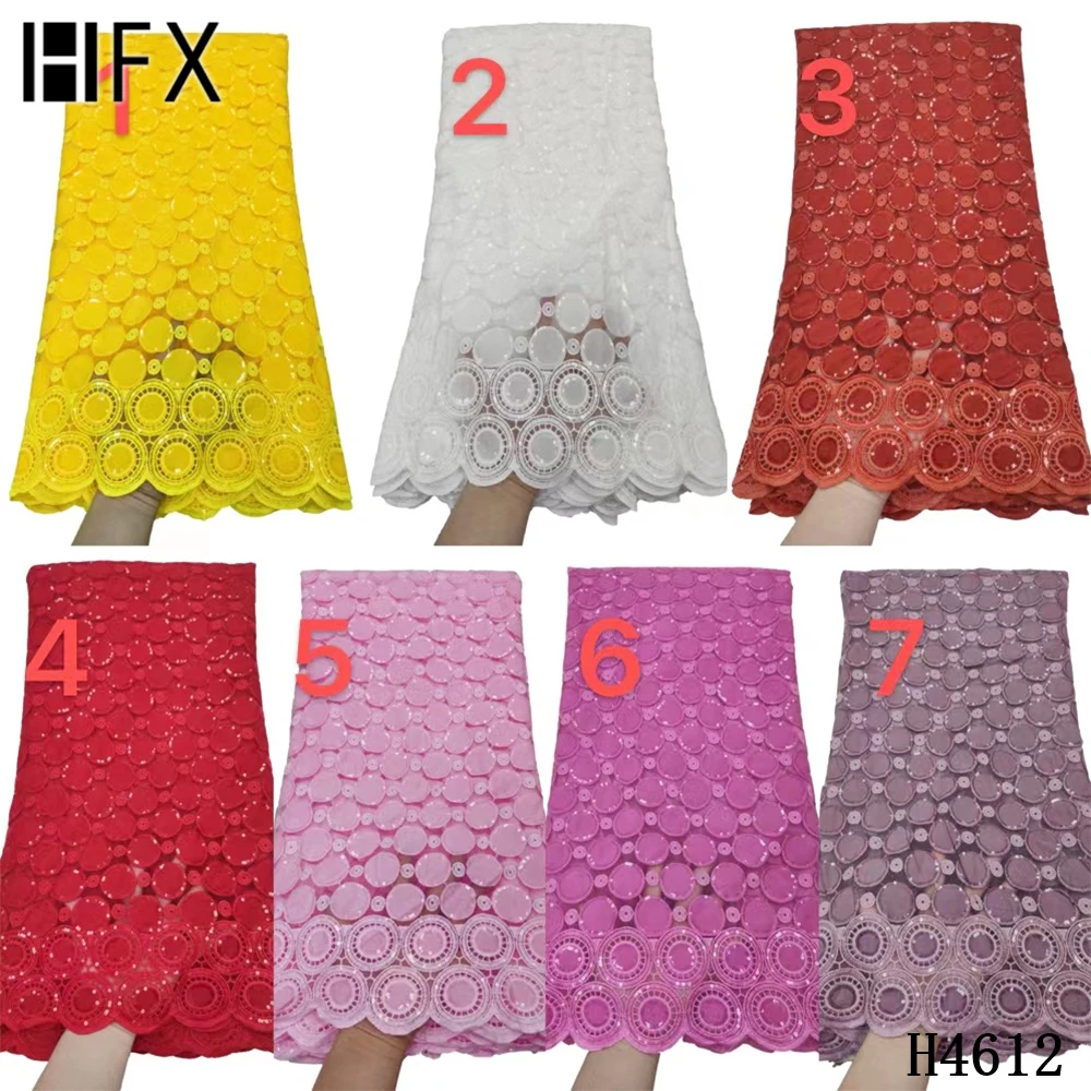 

HFX Latest French Lace With Sequins Pink Cord Lace Fabric 2021 High Quality Nigerian Guipure African Embroidered Lace