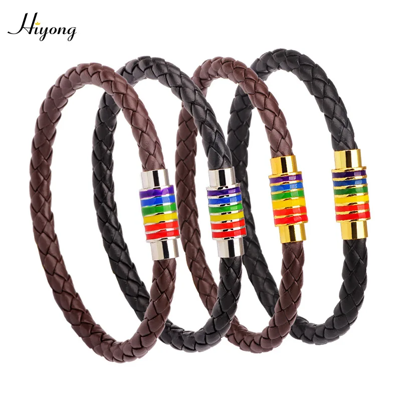 HIYONG мужские радужные ювелирные изделия кожаные браслеты браслет из натуральной