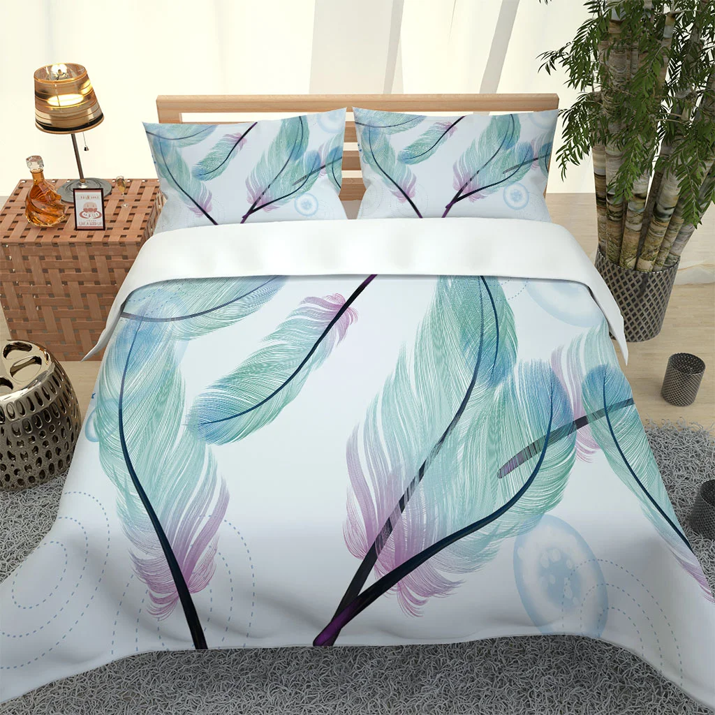 Custom Modern Style 3D Bedding Sets Creative Feather Design Duvet Cover With Pillowcase 3 PCS Adults Children
