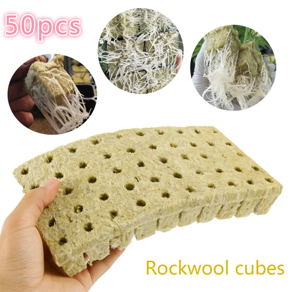 

50pcs RockWool Plant Starter Grow Plug Cubes Base Practical Cubes for Garden Greenhouse Orchard Sun Room Hydroponic Applications