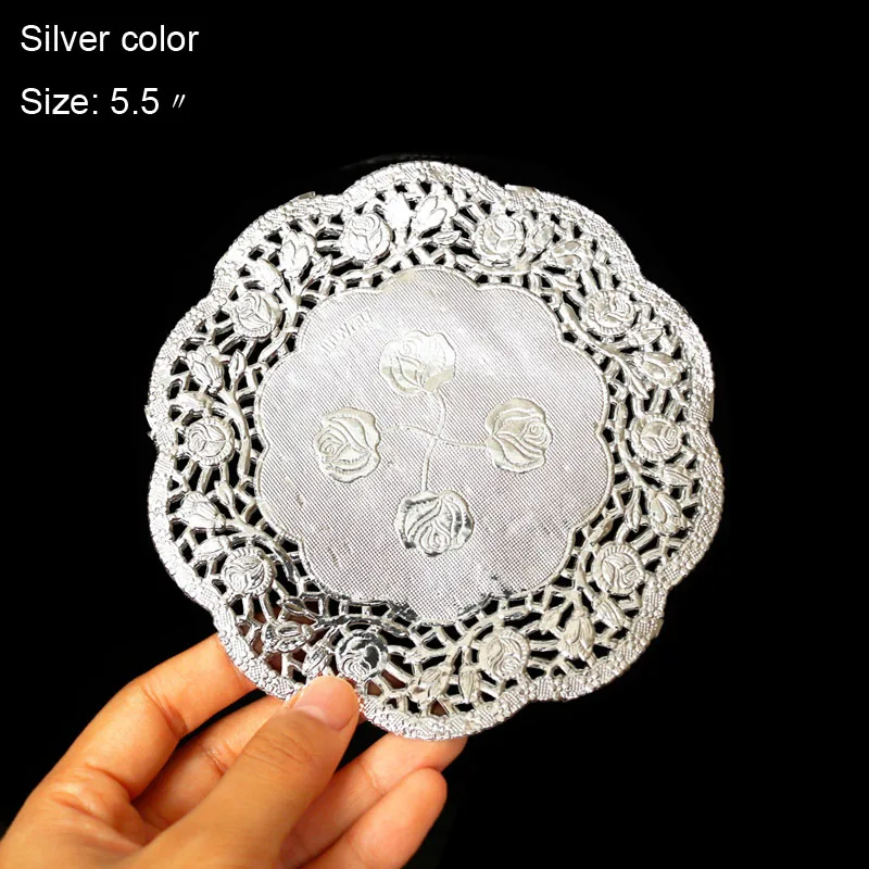 Silver 5.5inch 50 шт. круглые кружевные серебристые золотые бумажные салфетки 3,5/4,5/5,5 дюймов Бумажные винтажные подставки под стол коврики для свадебного украшения - Цвет: Silver 5.5inch