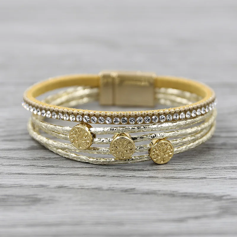 STRATHSPEY черный/золотой Многослойный кожаный браслет жизнь браслеты с деревом