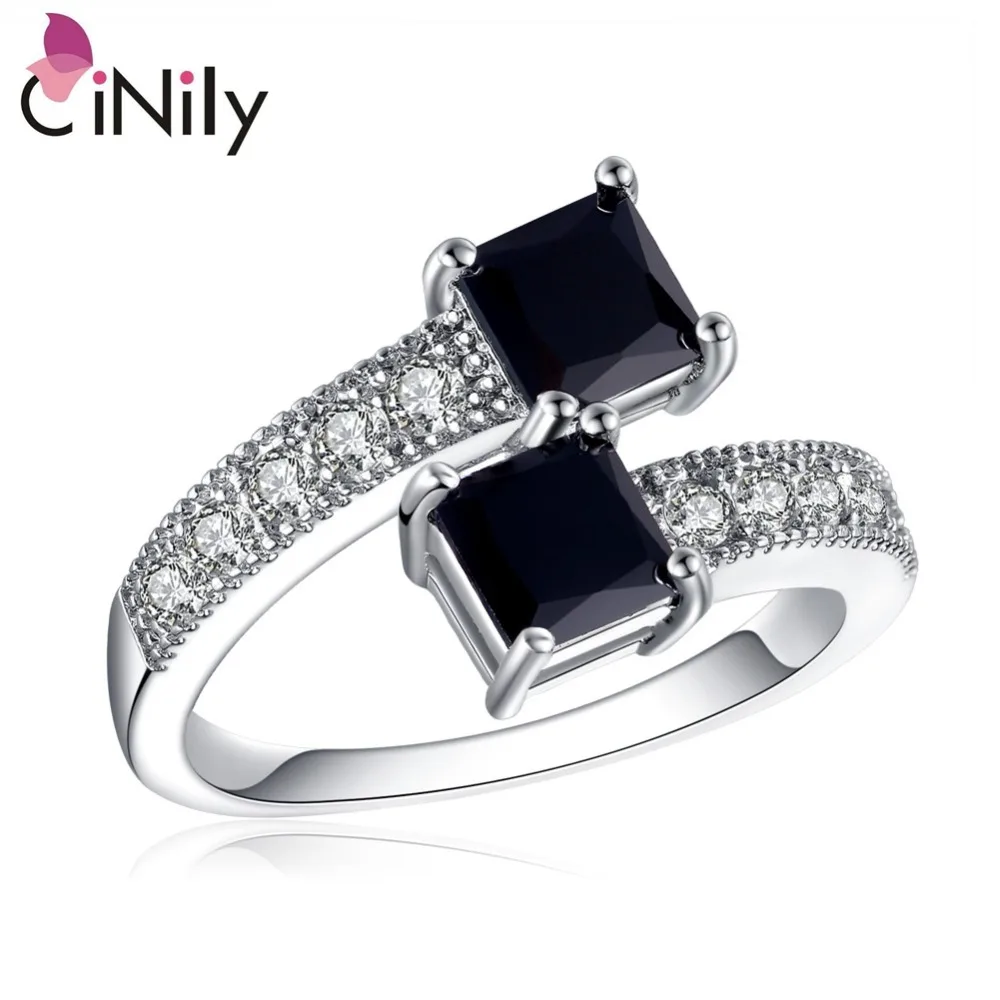 Женские кольца черный оникс CiNily классические с серебряным покрытием и