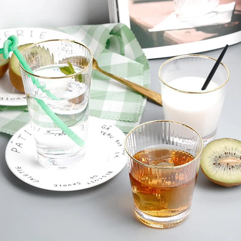 Чайная кружка с золотой оправой стеклянная чашка Хрустальный прозрачный бокал