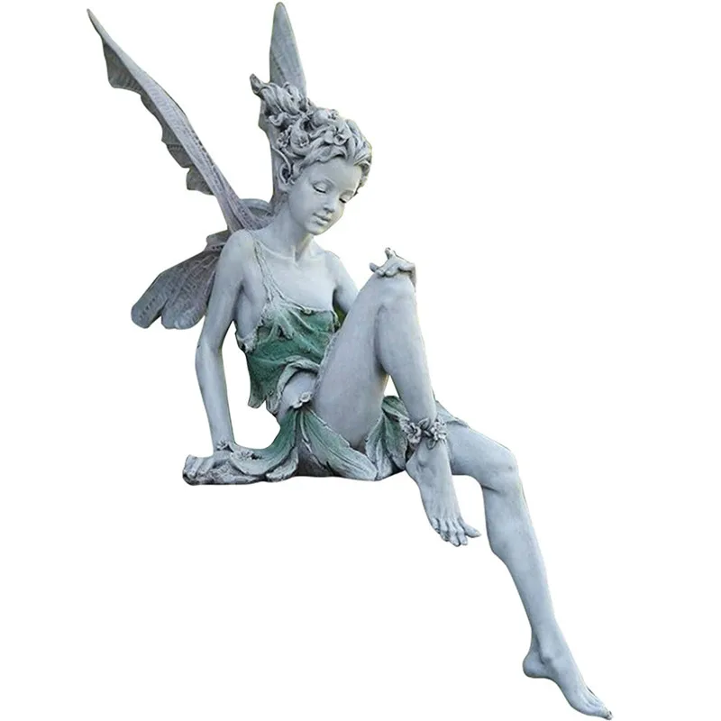 

Flower Fairy Statue Sitting Garden Ornament Decoration Resin Crafts Decor Accessories Home Landscaping Backyard Lawn Decoration