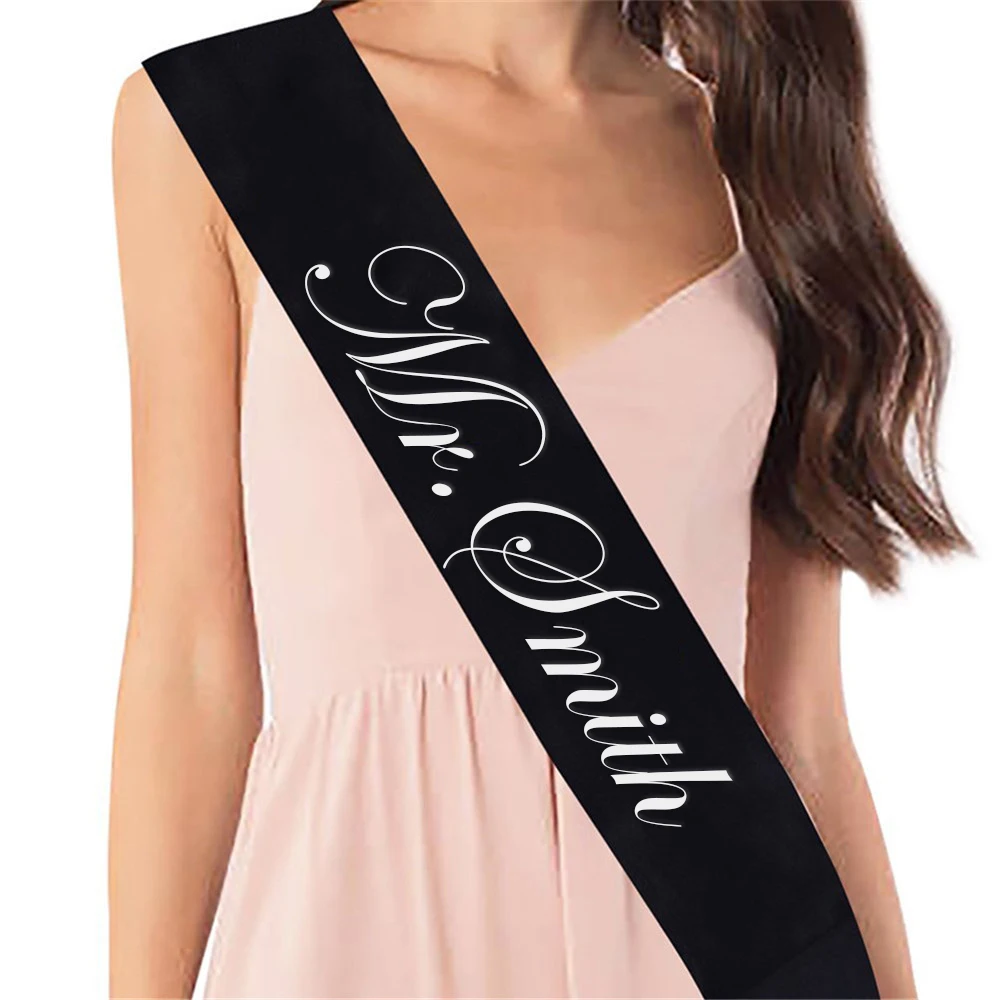 Personalized Mr Mrs Name Wedding Party Shoulder Girdle 3 Colors Party Fashion Decoration Accessories Custom Text  Satin Sash