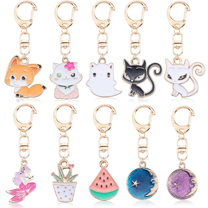 

WANGAIYAO new stainless steel fashion cat mermaid pendant small fresh and lovely style key chain car bag key chain holiday gift