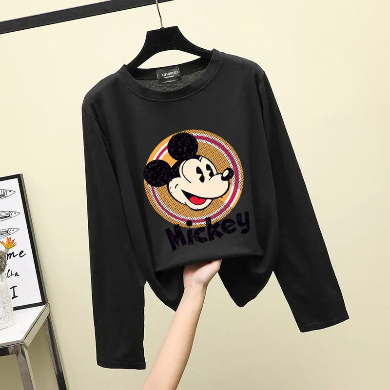 

Модный Женский свитшот Disney с рисунком Микки и надписью, худи с круглым вырезом, Осенний Женский Свободный Топ с длинным рукавом