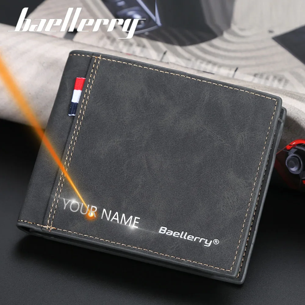 

2021 Fashion Men Wallets Free Name Engraving Card Holder Short Male Purse High Quality PU Leather Wallet For Men