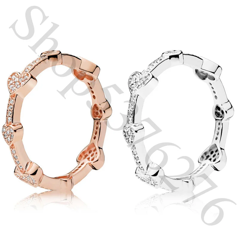 Authentic 925 Sterling Silver Alluring Hearts Band Fashion Ring For Pandora Women Bead Charm Gift DIY Jewelry | Украшения и