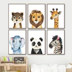 Настенная картина со слоном, львом, жирафом, зеброй, леопардом, животные, скандинавские постеры и принты, настенные картины, декор для детской комнаты