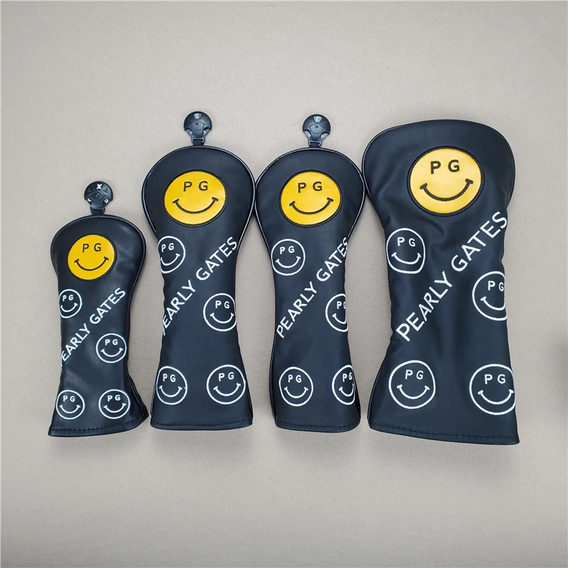 PG Smilling Face Golf Woods Headcovers Covers For Driver Fairway Hybrid 135UT Clubs Set Heads PU Leather Unisex | Спорт и