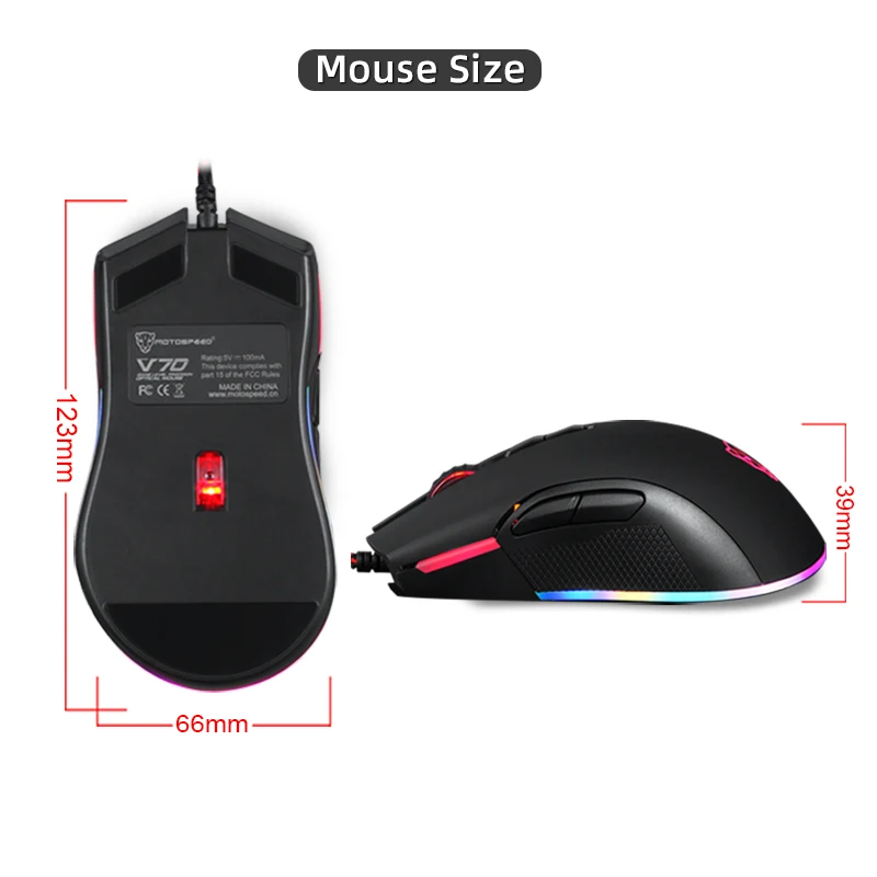 Motospeed V70 Проводная игровая мышь USB 12000 DPI геймерский компьютер RGB светодиодный