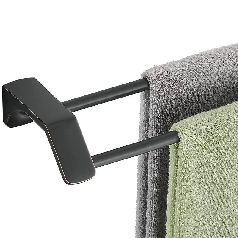 Двойная вешалка для полотенец ванной комнаты с матовым золотым краем Черная