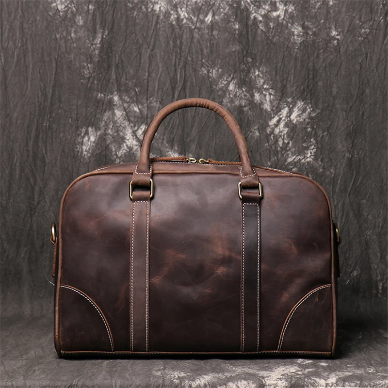 

Nesitu Highend A4 Vintage Brown Black Genuine Crazy Horse Leather Men Portfolio Briefcase 14'' Laptop Messenger Bags M1071