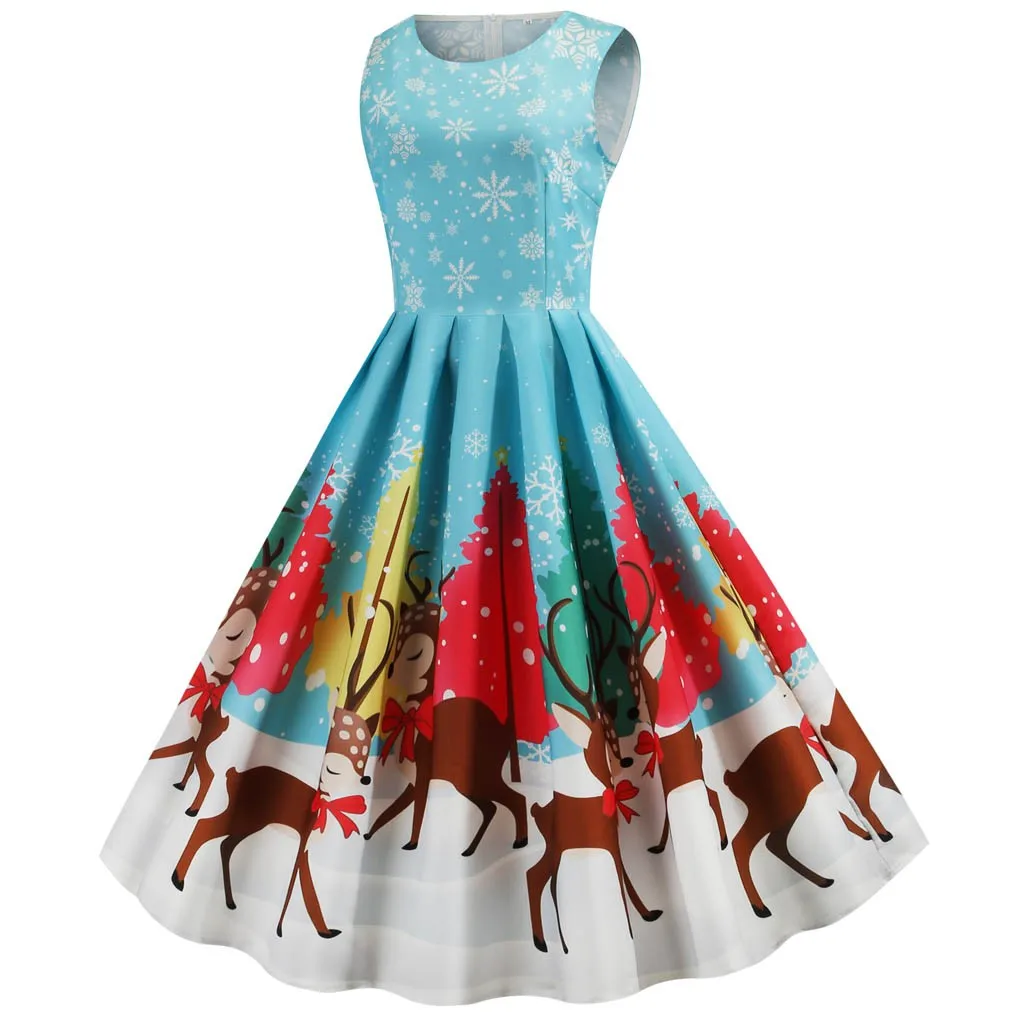 Элегантные женские рождественские платья вечерние винтажные с круглым вырезом